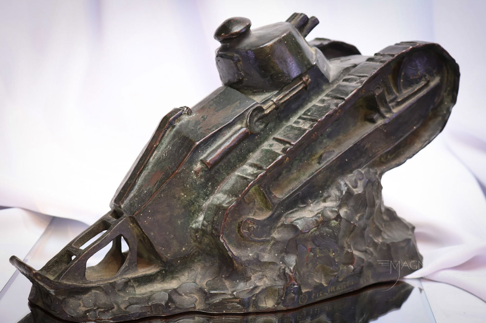 Pierre Felix Fix-Masseau ca. 1919 Renault FT-17 Tank Model 13 1/2" Bronze (1 of 8)