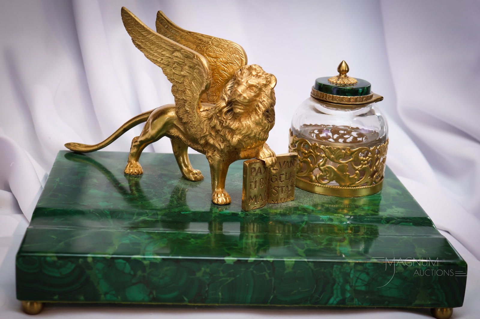 Empire Style Malachite Winged Lion Inkwell Desk Set (1 of 7)