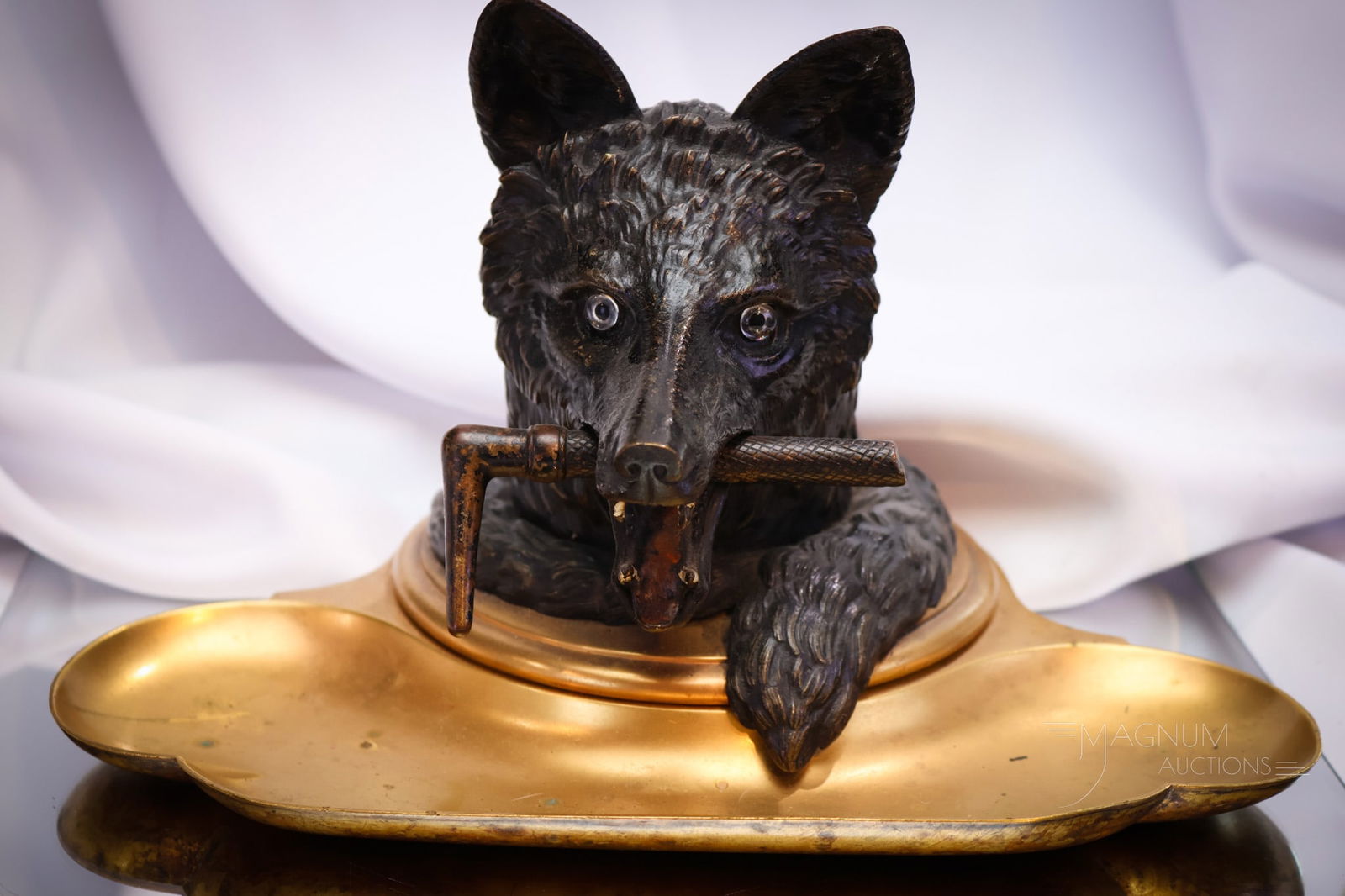 Large Bronze Wolf & Cane Victorian Bronze Inkwell (1 of 8)