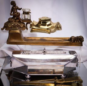 5 pc Lot Victorian Desk Set & Inkwells