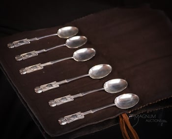 6 pc Set Liberty Sterling Silver Arts & Crafts Spoons in Sleeve