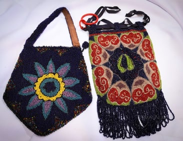 2 pc Lot Glass Beaded Victorian Evening Purses