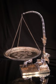 Reed & Barton Victorian Silverplate Cherub & Greyhound Calling Card Holder