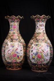 Pair Massive 24" Chinese Famille Rose Porcelain Vases