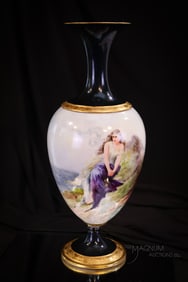 Unmarked Limoges hand Painted Porcelain "Lady by the Sea" 15 1/2" Vase