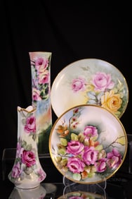 4 pc Lot Rose Décor Hand Painted Porcelain Haviland, Bavaria, Austria