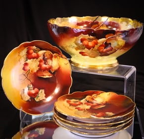 7 pc Pickard Studios Limoges Porcelain Hand Painted Fruit Bowl Set