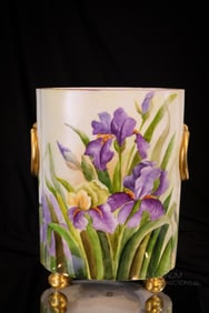 Limoges Hand Painted Porcelain Iris Cache' 12 1/2" Pot