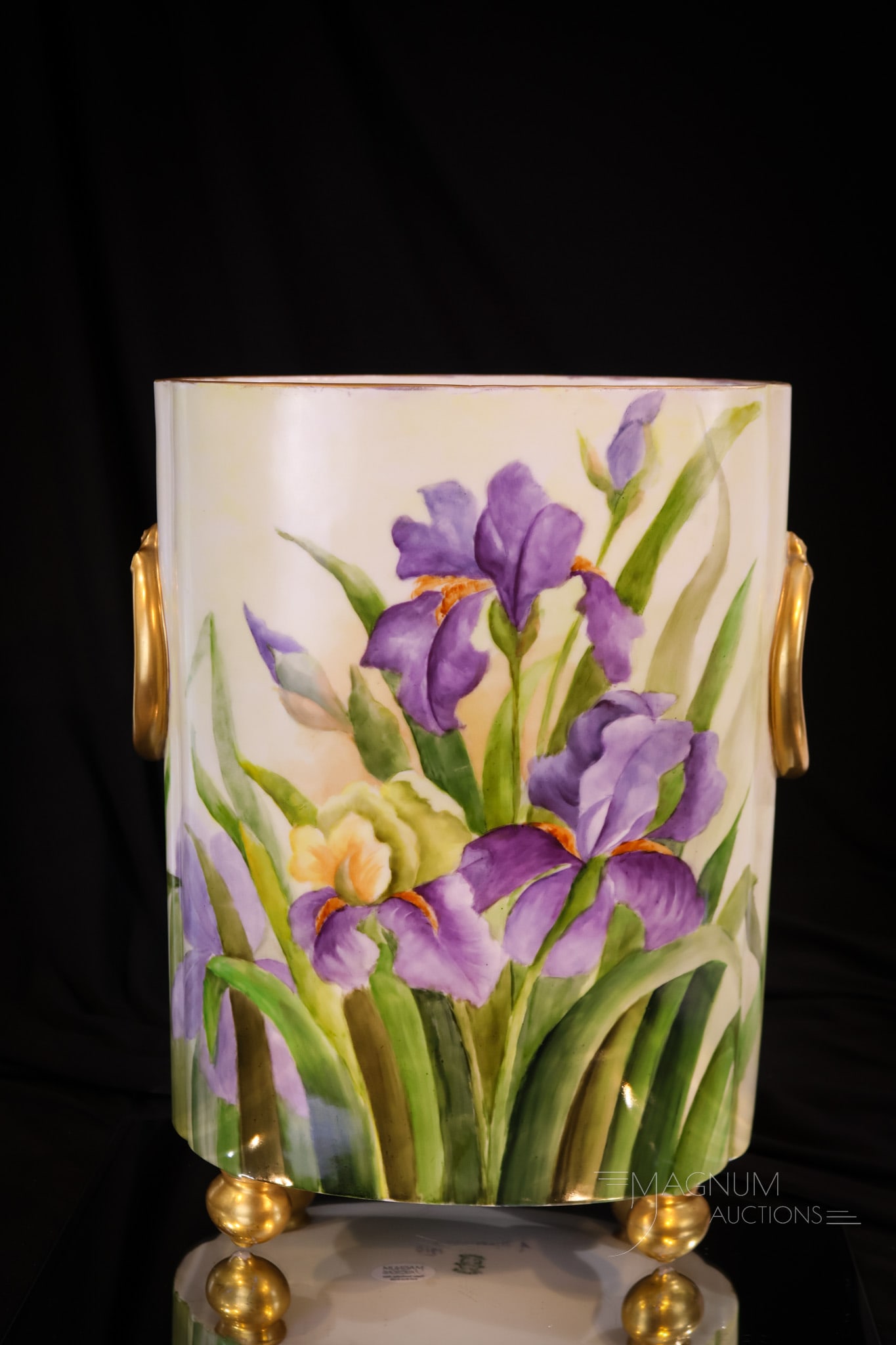 Limoges Hand Painted Porcelain Iris Cache' 12 1/2" Pot (1 of 7)