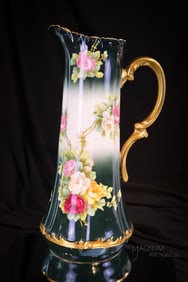 T & V Limoges Hand Painted Porcelain Roses 15 1/2" Tankard