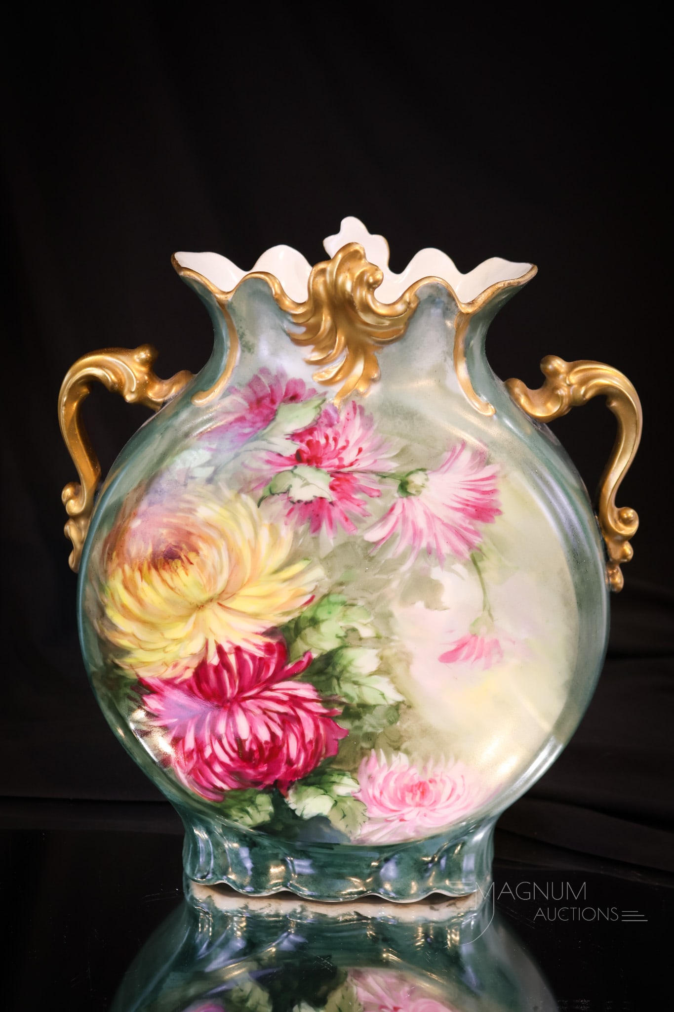 JPL France Limoges Porcelain Hand Painted Chrysanthemums 10" Pillow Vase (1 of 9)