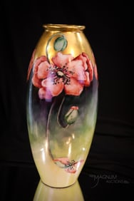 B. & Co. France Hand Painted Poppies Porcelain 12 1/2" Vase