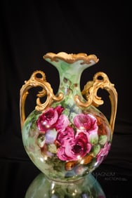 Vienna Austria Hand Painted Porcelain Roses 10" Vase