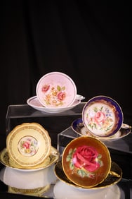 4 pc Lot Paragon Hand Painted Porcelain Cups & Saucers