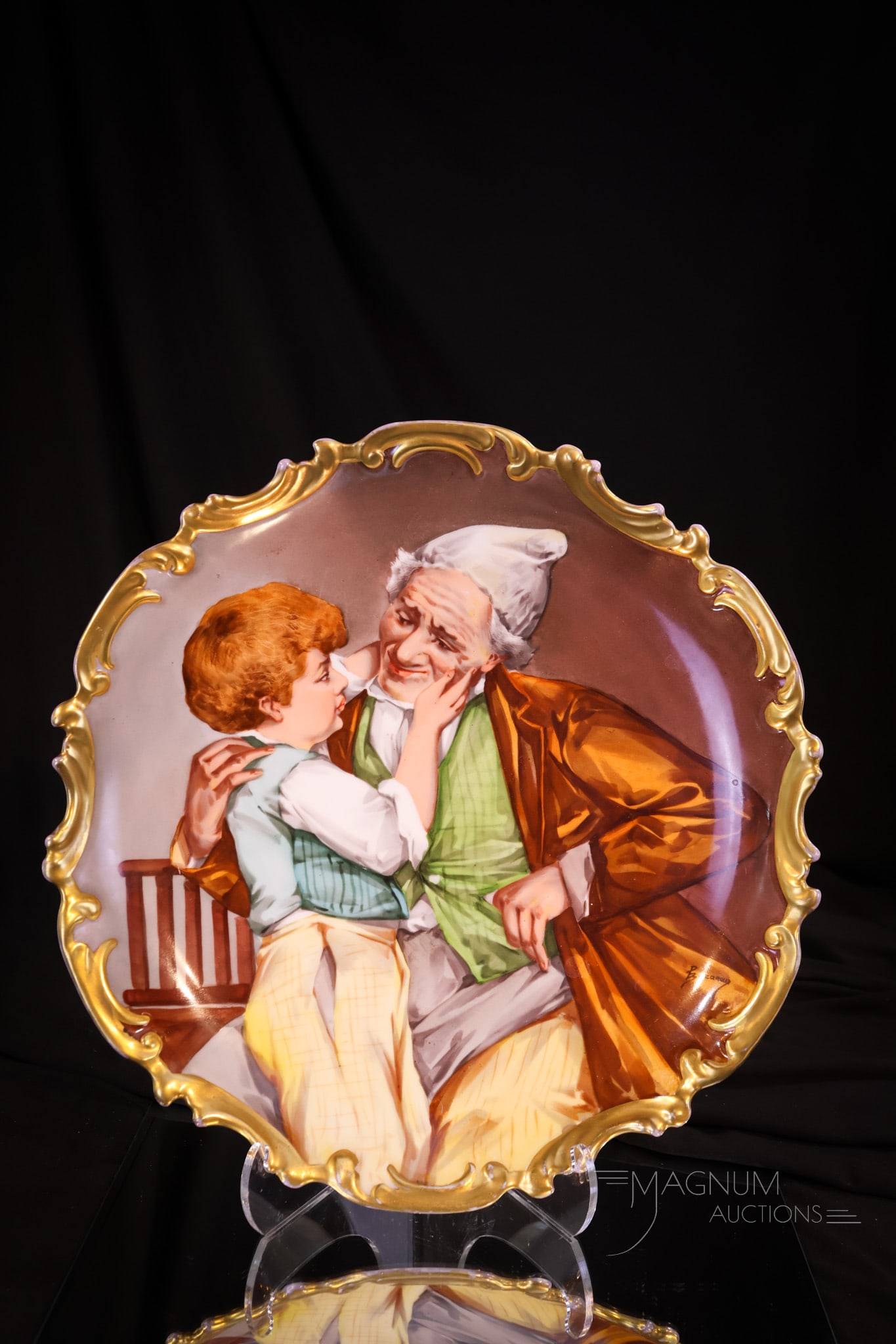 Unmarked Limoges Rococo Porcelain 13 1/4" "Good Papa" Charger (1 of 6)
