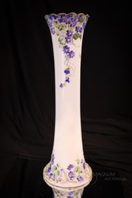 Willets Belleek 15 1/2" tall Hand Painted Porcelain Violets Vase