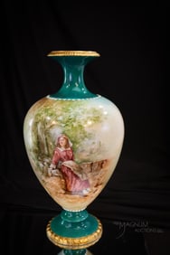 Willets Belleek Hand Painted Porcelain 13 1/2" Pedestal Vase