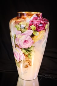 Willets Belleek Pink & Red Roses Hand Painted Porcelain 11 1/4" Vase
