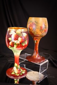 2 pc Lot Willets Belleek Hand Painted Porcelain Chalices Apples & Cherries