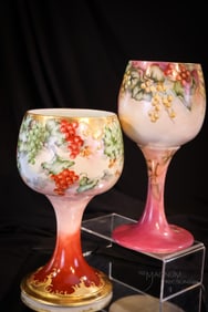 2 pc Lot Willets Belleek & JPL France Limoges Hand Painted Porcelain Chalices