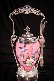 Homan Victorian Silverplate Pink Enameled Victorian Pickle Castor