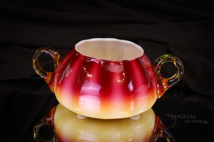 New England Plated Amberina Victorian Glass Sugar Bowl