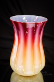 Rare New England Plated Amberina Victorian Glass Celery Vase