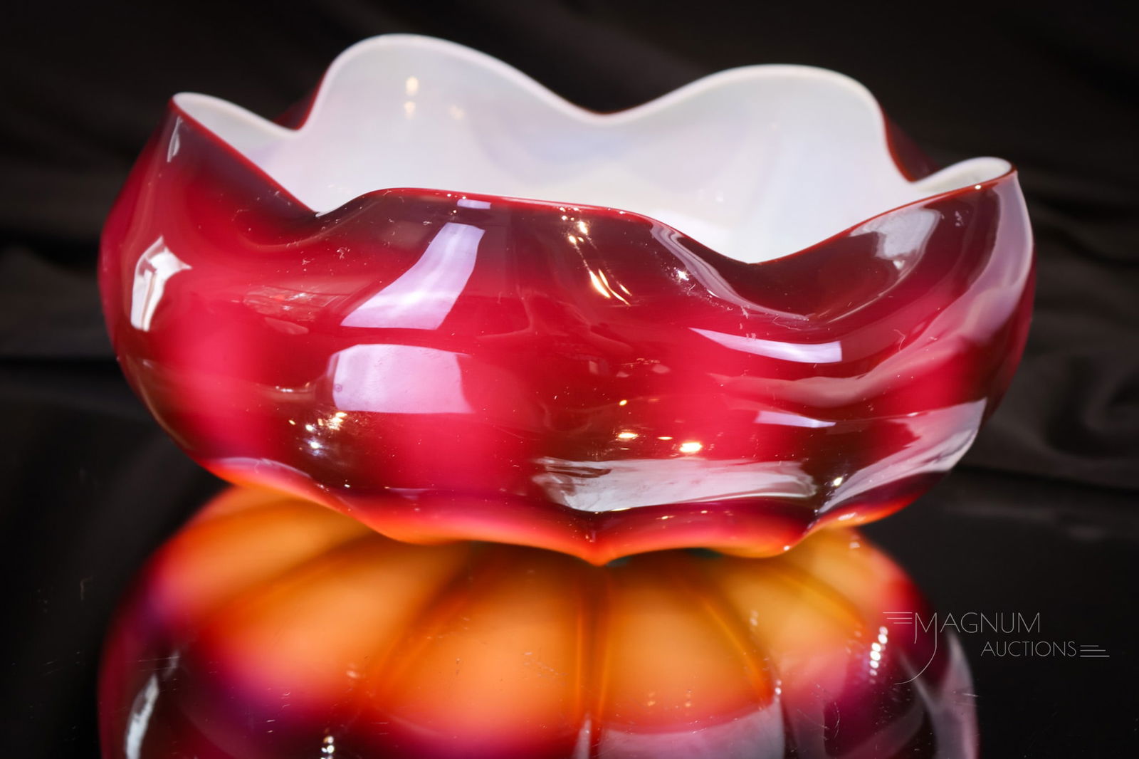 Rare New England Plated Amberina Victorian Glass 7 1/4" Large Bowl (1 of 6)