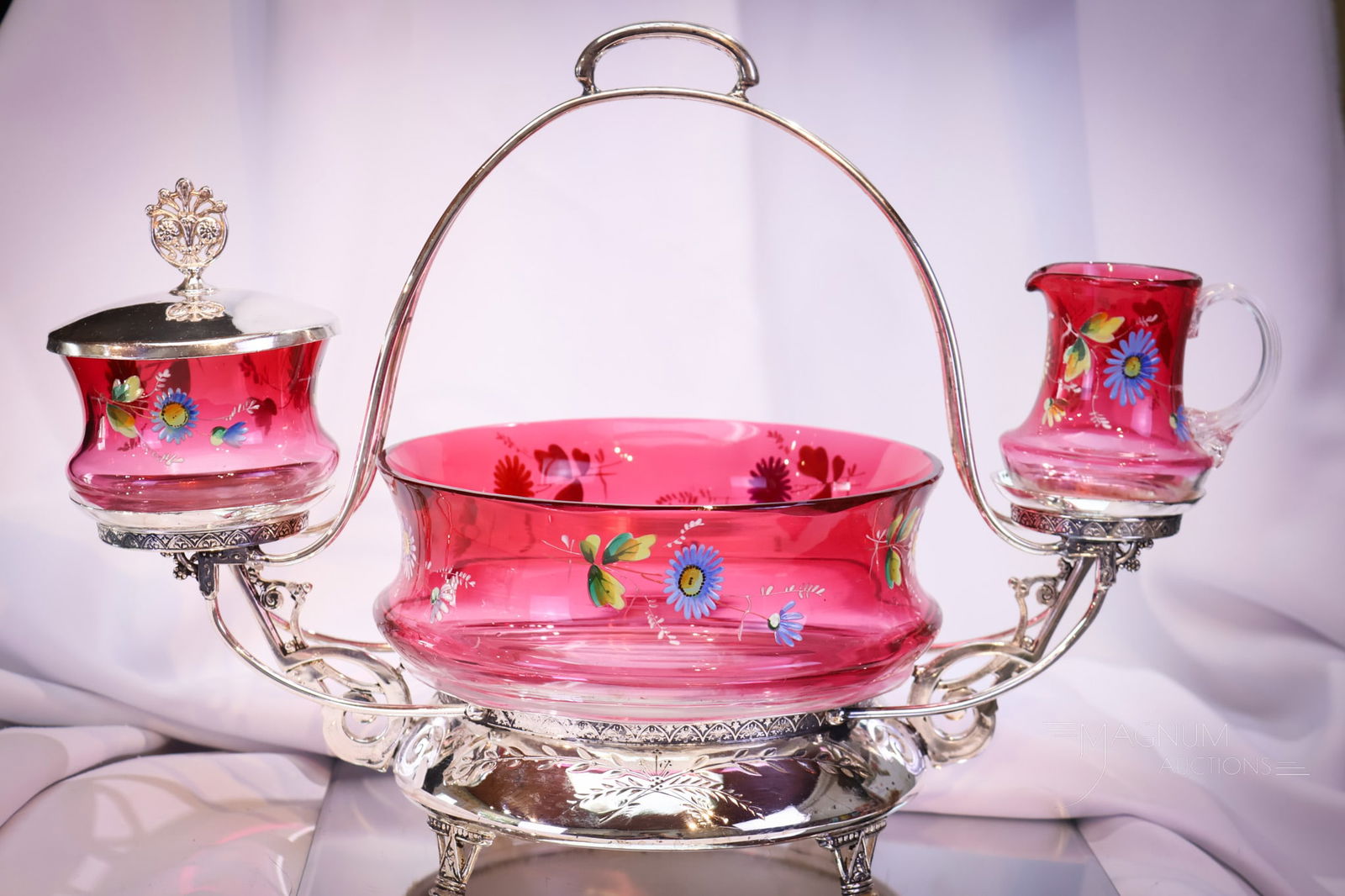 Aurtora Silverplate Cranberry Enameled Victorian Berry Set (1 of 14)