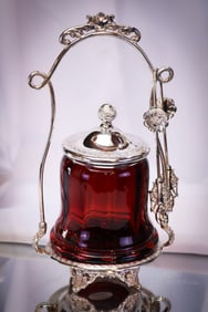 Pairpoint Silverplate Ruby Optic Victorian Glass Pickle Castor