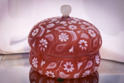 Very Rare Findlay Floradine Cranberry Opalescent Satin Victorian Glass Butter