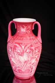 Stevens & Williams Victorian Uranium Cased Engraved 9" Vase