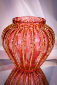 Massive Stevens & Williams Jewel Victorian Cranberry Vaseline Airtrap Glass Vase