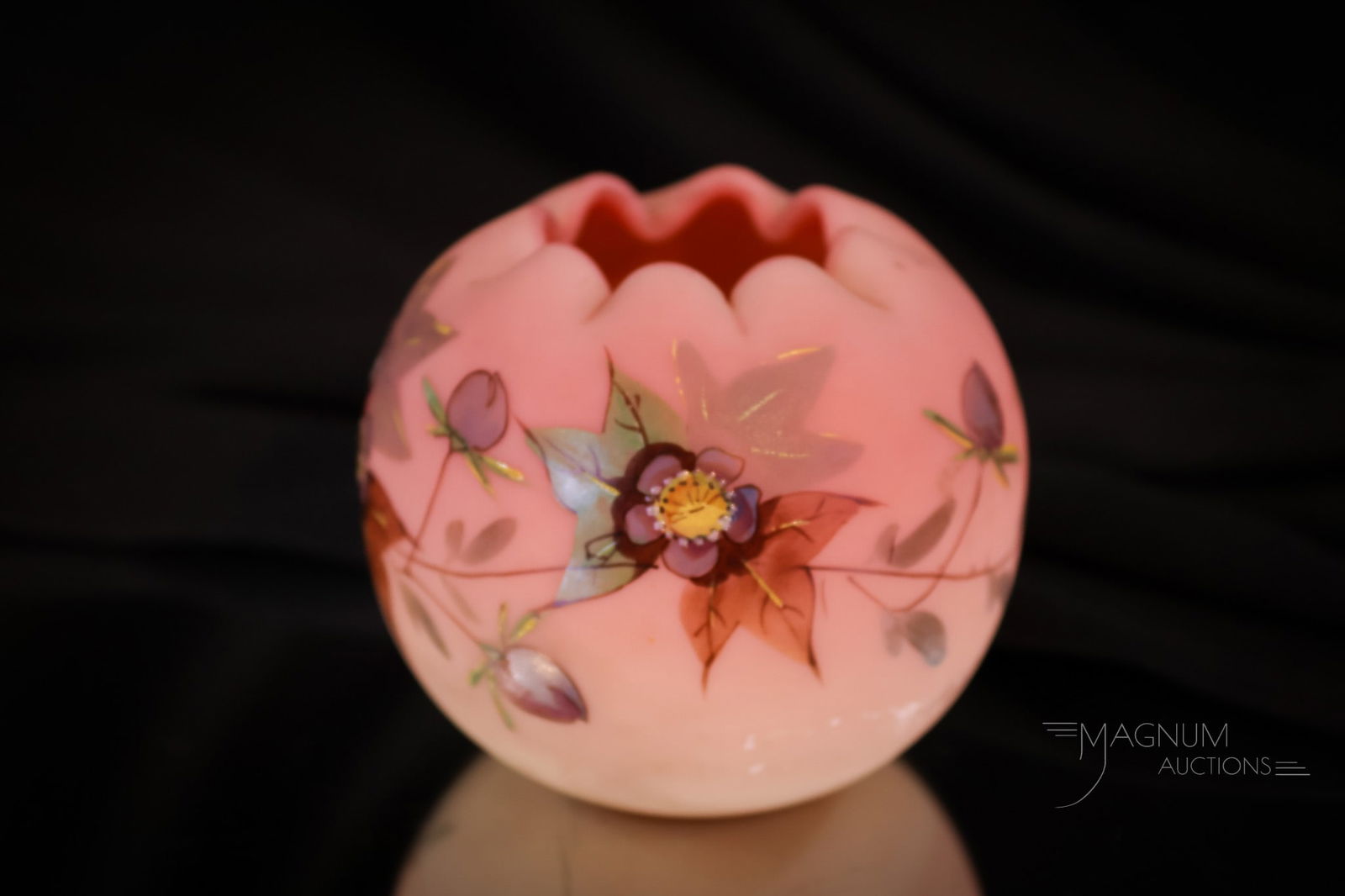 Webb Burmese Victorian Glass Hawthorne 2 1/2" Rose Bowl (1 of 6)