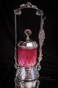 Meriden Silverplate Mother of Pearl Victorian Glass Pickle Castor