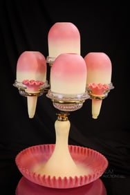 Very Rare Webb Burmese Victorian Glass fairy Lamp Centerpiece