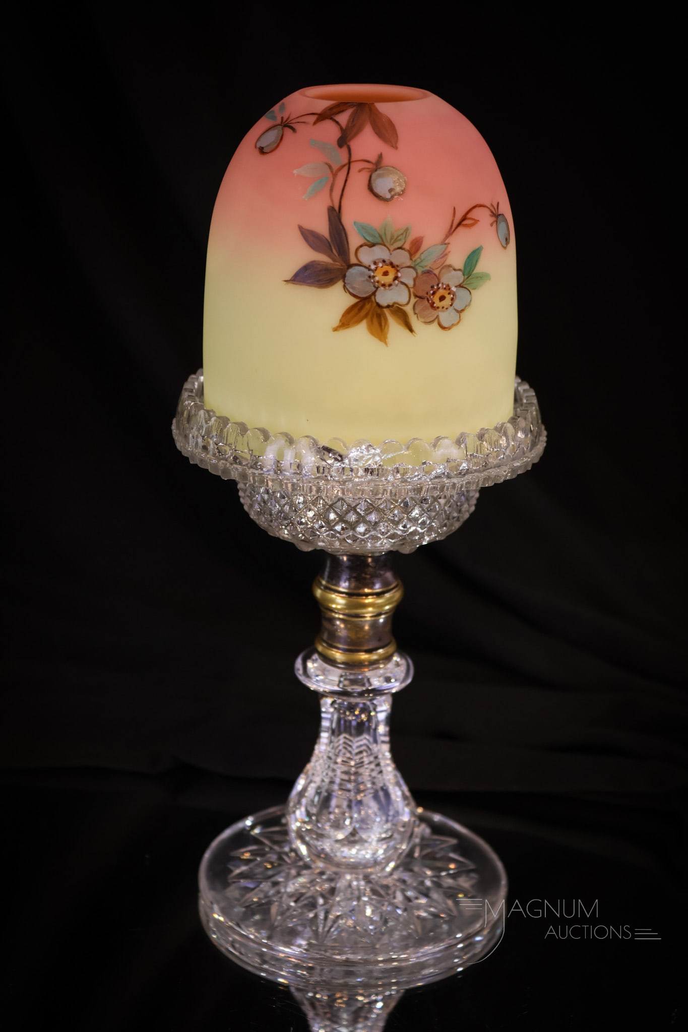 Webb Burmese Victorian Glass Decorated Fairy Lamp (1 of 10)