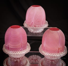 3 pc Lot Victorian Cranberry Nailsea Victorian Fairy lamps