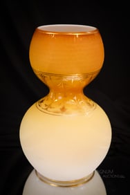 Uranium Cut Glass English Honeycomb 9 1/2" gilt Decorated victorian Glass Hourglass Vase