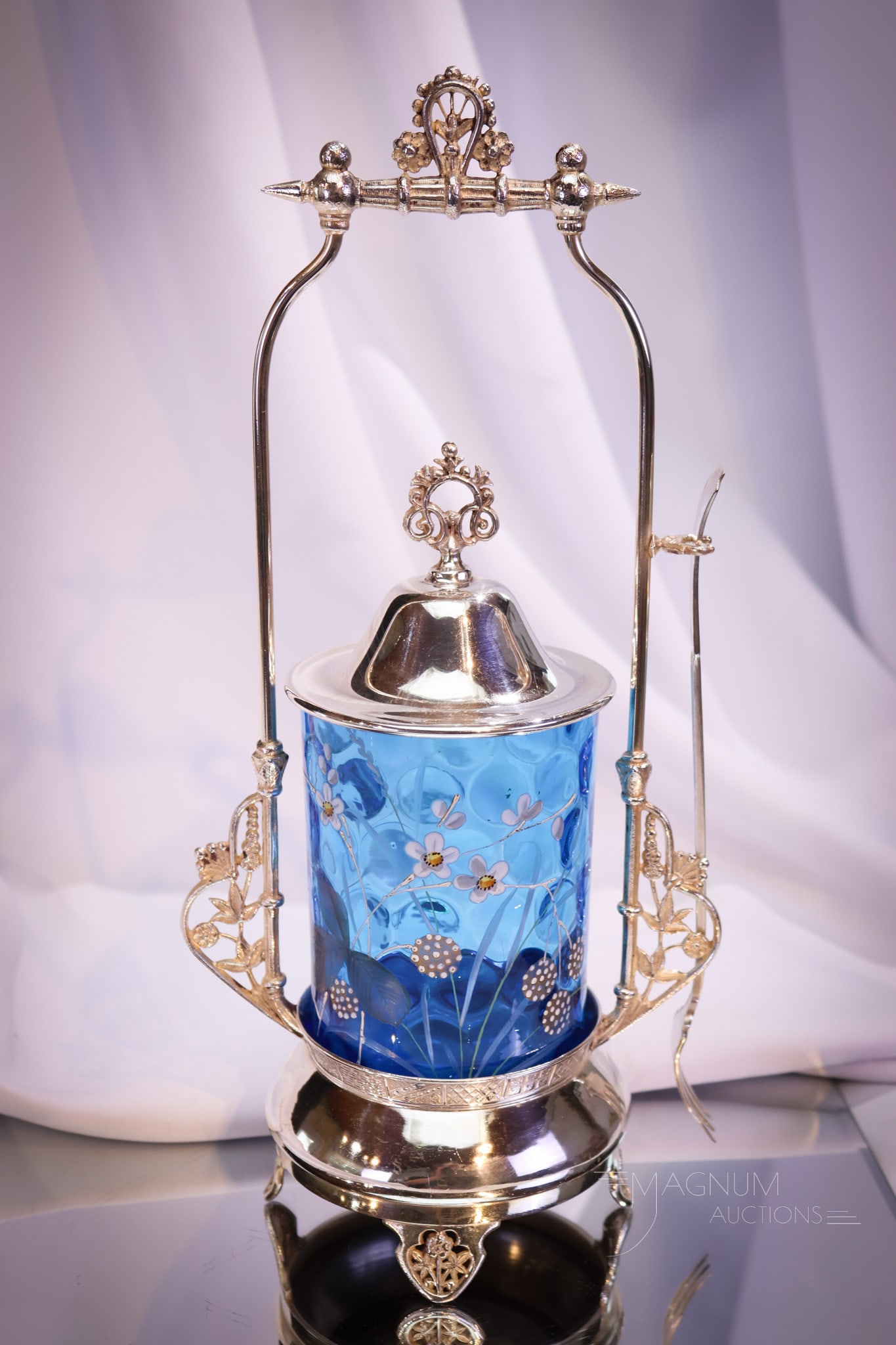 Glorfindel Victorian Silverplate Blue Enameled Glass Pickle Castor (1 of 9)