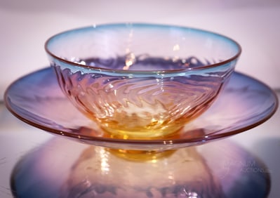Webb Alexandrite Victorian Glass Moire' Finger Bowl & Underplate
