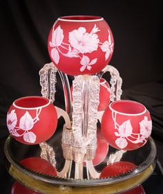 Very Rare Important Cranberry Webb Cameo Victorian Glass Sociable