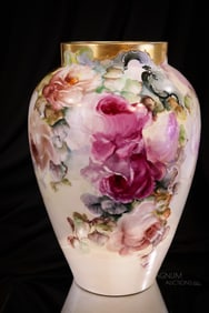 Huge D & Co. France Limoges Hand Painted Roses Double Sided Portrait 13 1/2" Vase