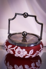 Webb Cameo Glass Cranberry & Silverplate Victorian Sweetmeat