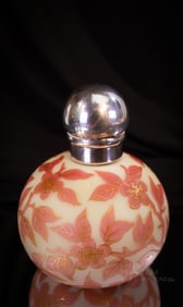 Webb English Cameo Victorian Glass Uranium w/ Sterling 4" Perfume Bottle