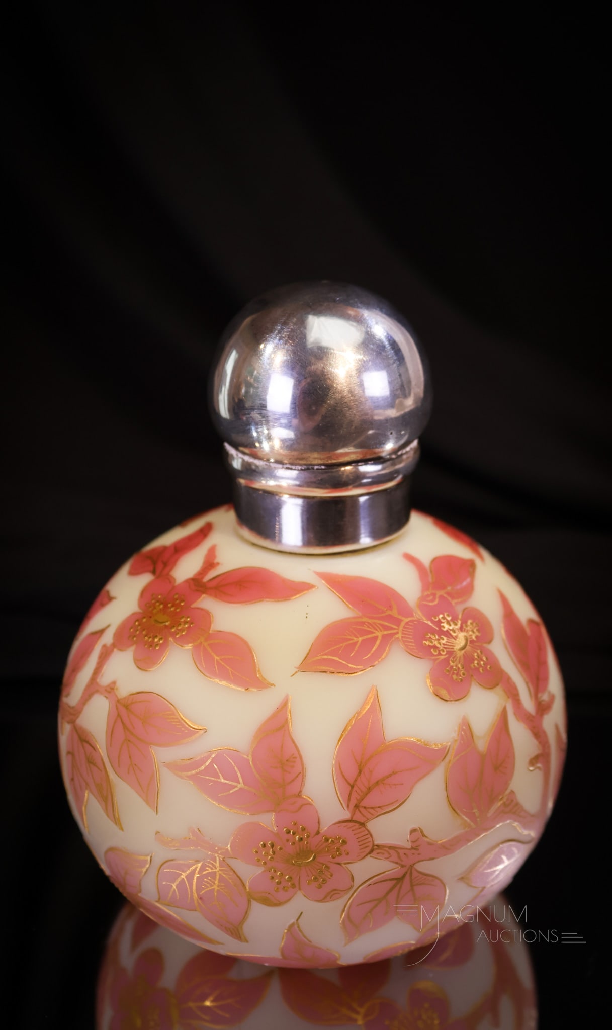 Webb English Cameo Victorian Glass Uranium w/ Sterling 4" Perfume Bottle (1 of 10)