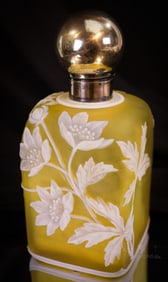 Webb Citron English Victorian Uranium Cameo Glass 5 1/2" Perfume w/ Sterling Silver