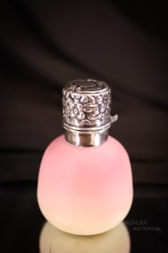 Miniature 2 1/4" Webb Burmese Victorian Perfume Bottle w/ Sterling Silver