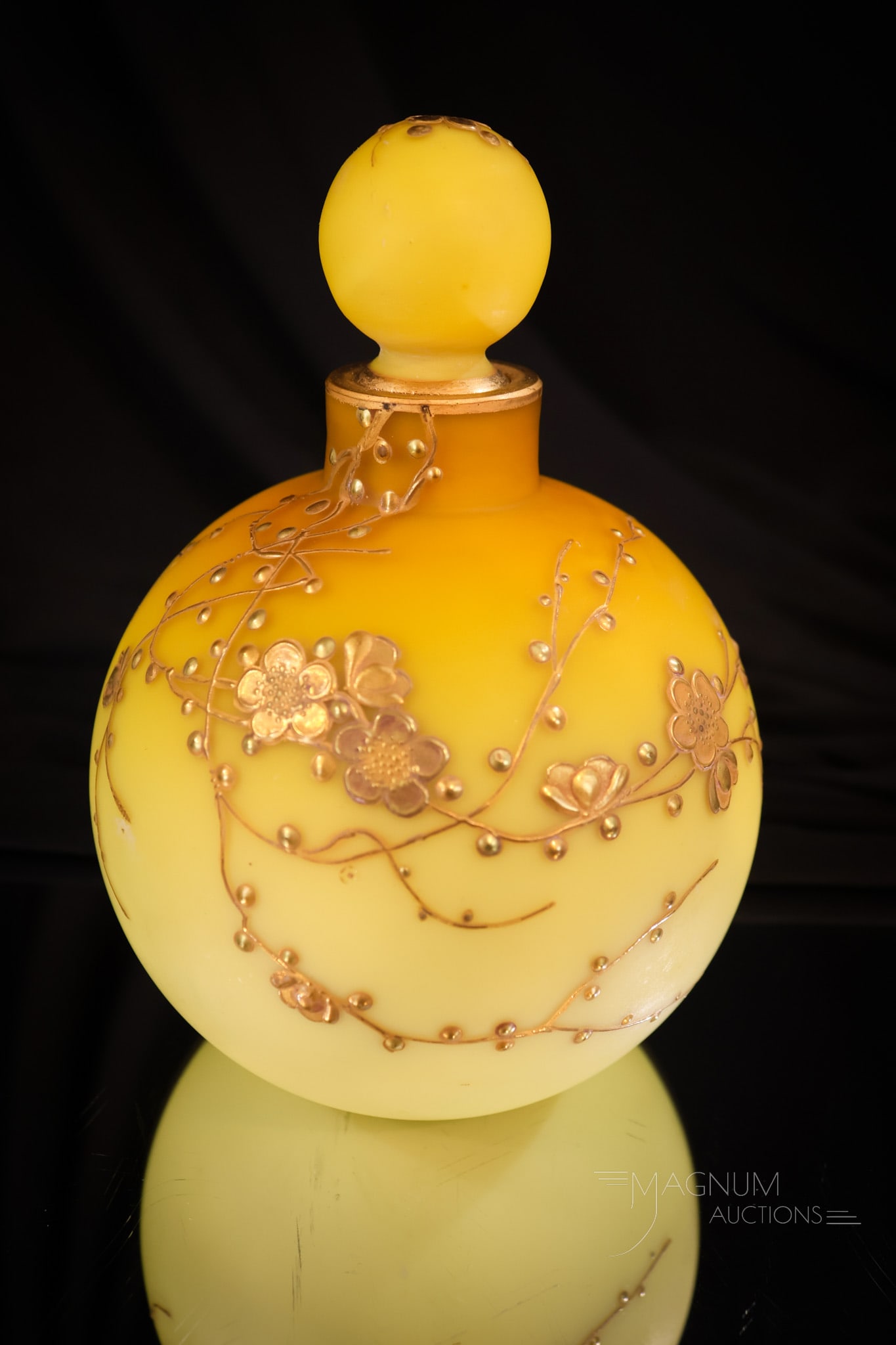 Webb Mandarin Yellow Gilt Prunus Victorian Glass 5 1/2" Perfume Bottle (1 of 9)