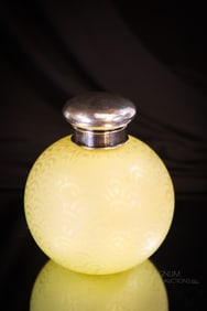 Webb Peacock Eye Victorian Satin Mother of Pearl Glass Perfume Bottle w/ Sterling Silver